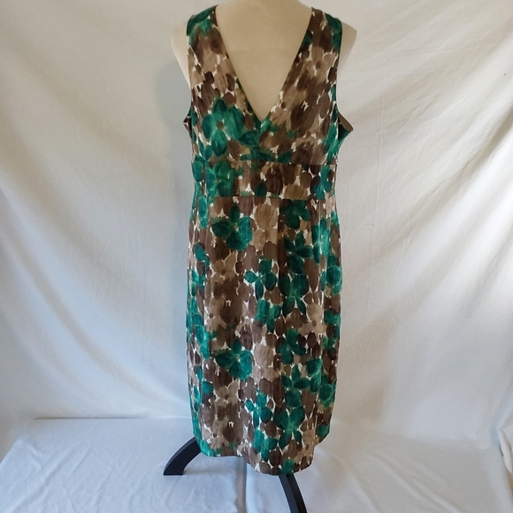 Axcess Liz Claiborne Lined Sleeveless Midi Dress Brown Green Floral XL - Picture 6 of 11